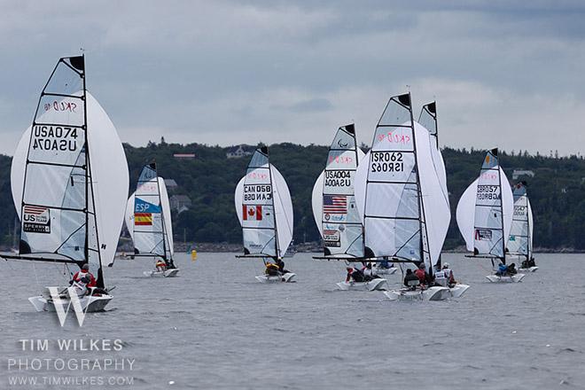SKUDS (USA, etc.) with spinnakers flying - 2014 IFDS World Championship © Tim Wilkes